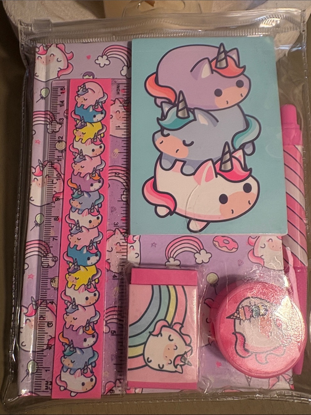 Cute Pink Unicorn Kids Stationery Set with Matching Accessories